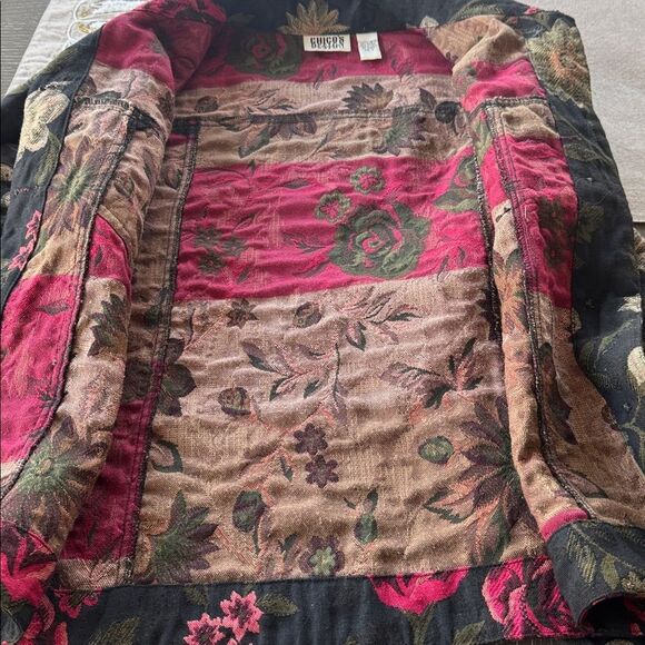 Chicos Vintage Black Floral Tapestry Jacket Coat Button Down Classic Size 2 (L) - Picture 11 of 14